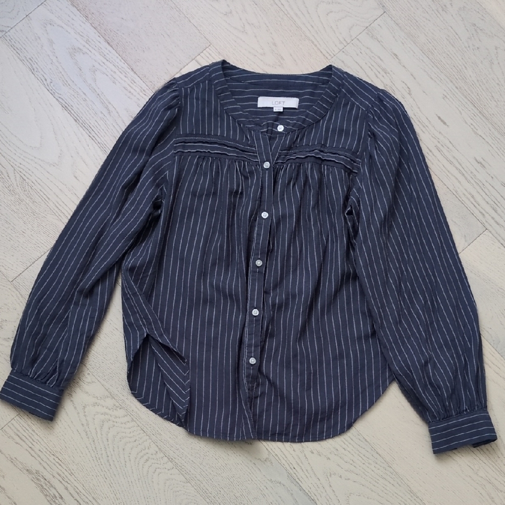 LOFT Navy Striped Button Down Shirt